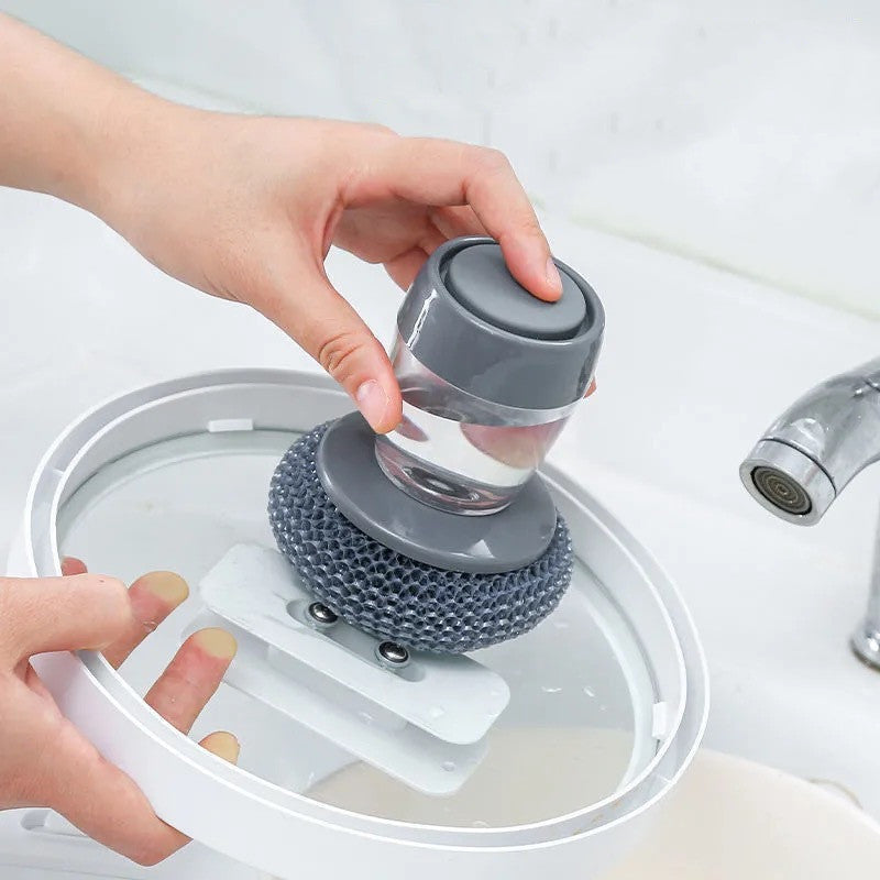 Soap Dispensing Palm Dish Brush - Ergonomic Kitchen Scrubber with Refillable Reservoir