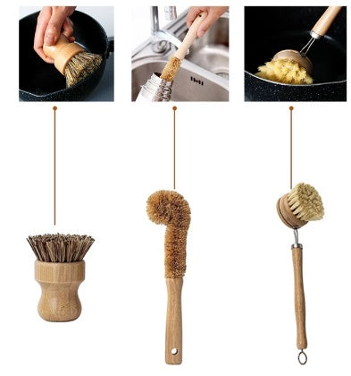 6 Piece Bamboo Dish Brush Set for Kitchen Cleaning Dishes | Essentials Household Supplies