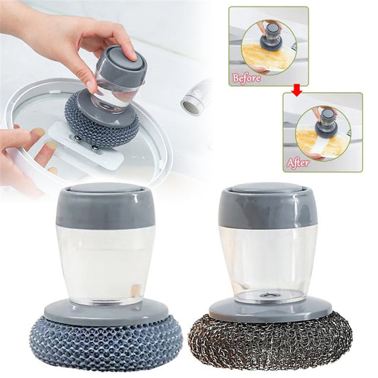 Soap Dispensing Palm Dish Brush - Ergonomic Kitchen Scrubber with Refillable Reservoir