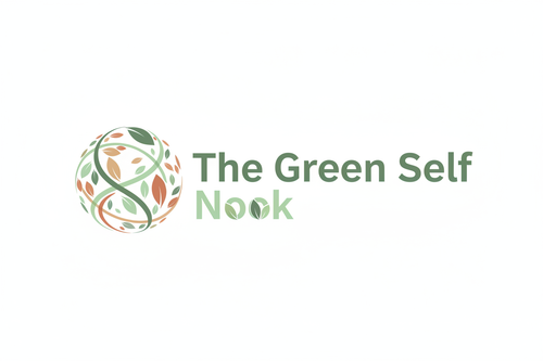a horizontal logo with the earth on the left and the brand name on the right, soft green tones